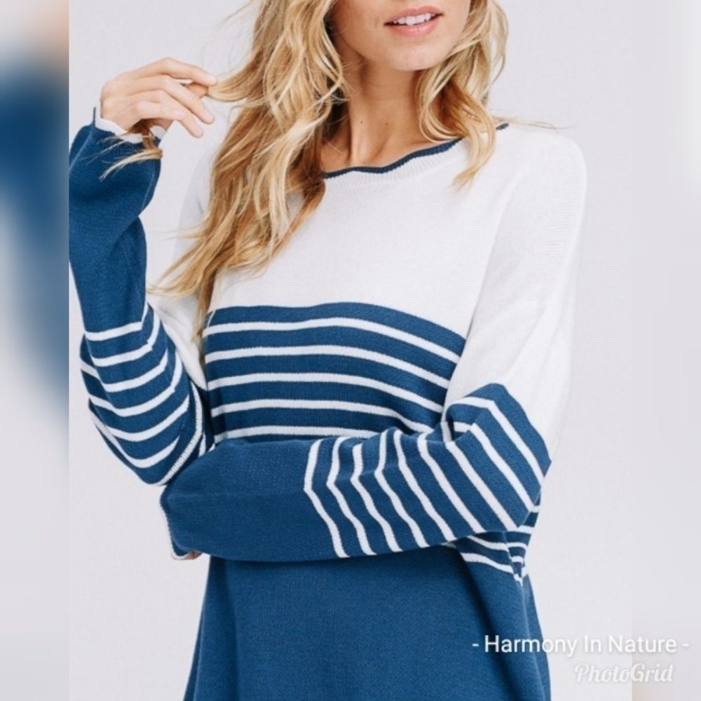 Navy Blue Wave Lightweight Sweater - Picture 6 of 6